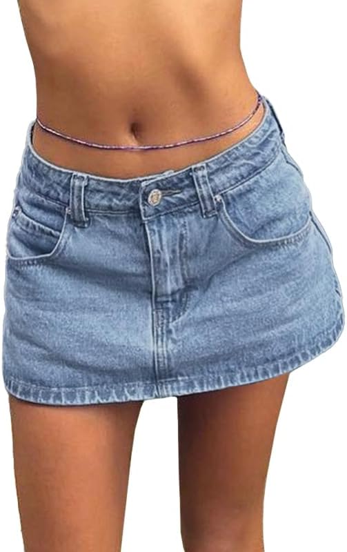 Women Denim Skort Skirt Stretchy Mid Waist Y2K Mini Skirts
