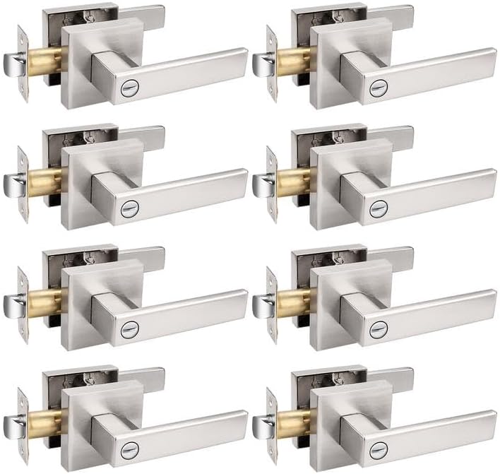 Probrico 8 Pack Brushed Nickel Privacy Door Levers for Home
