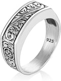 925 Sterling Silver Handmade Engraved Ring for Men and Women - Elegant