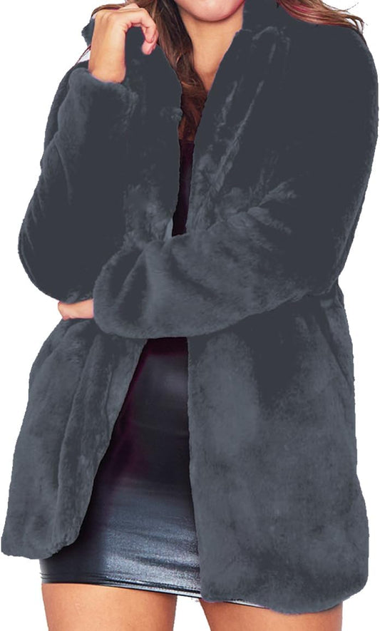 TOPONSKY Womens Winter Warm Lapel Faux Fur Coat for Style