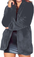 Womens Faux Fur Fleece Lapel Coat - Oversized Cozy Cardigan