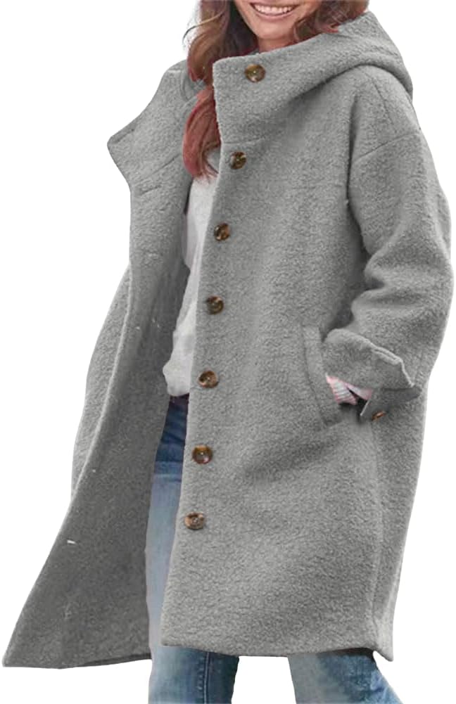 Chouyatou Women's Winter Wool Coat with Hood for Casual Wear