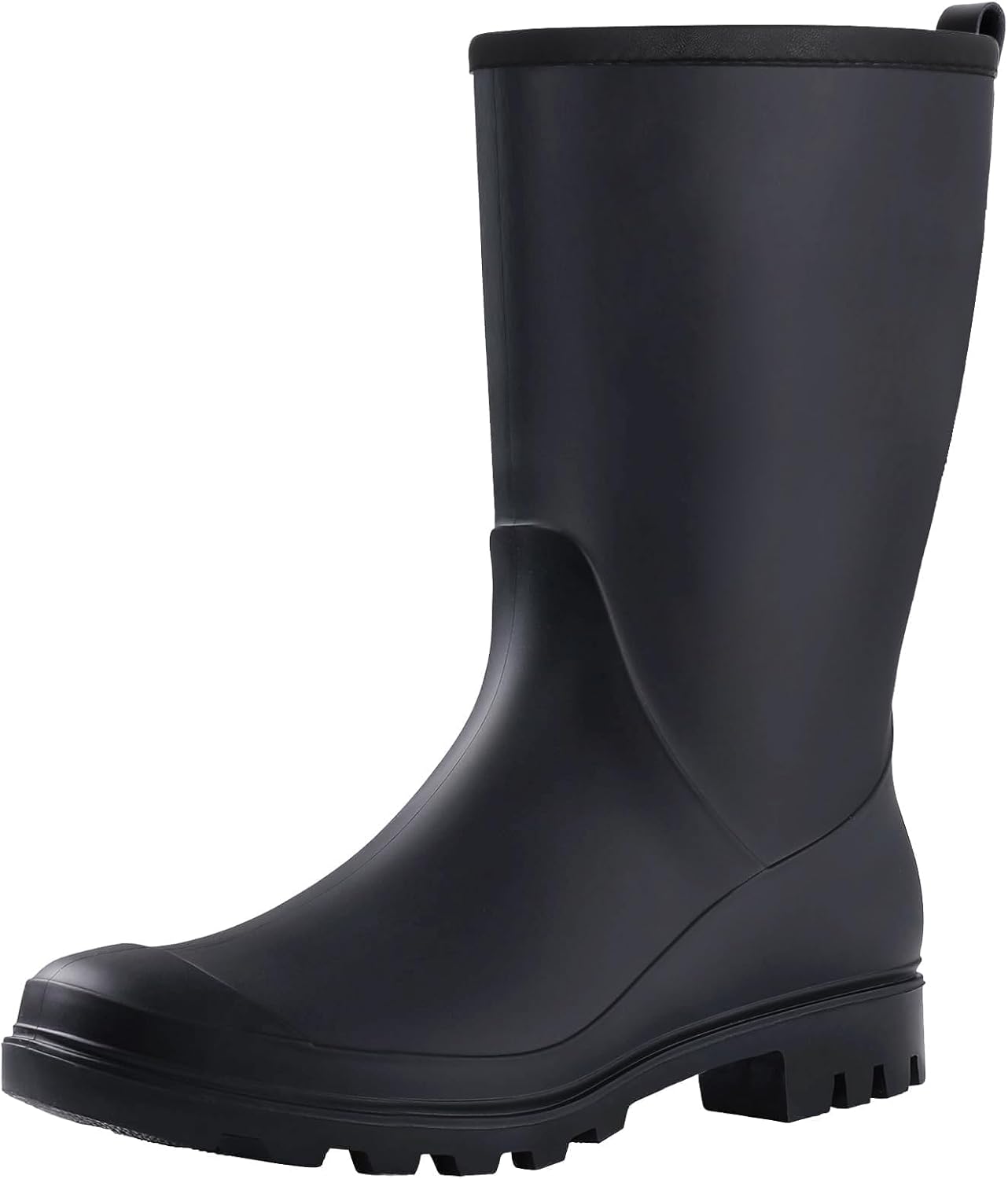 Waterproof Mid Calf Rain Boots for Women - Slip On Rubber Design