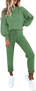 Women's 2 Piece Long Sleeve Pullover Sweatshirt Jogger Set - Cozy
