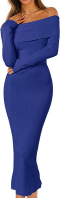 MEROKEETY Off Shoulder Bodycon Sweater Dress - Elegant (Style CYLW)