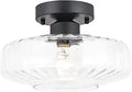 Modern Flush Mount Light Fixture Matte Black with Textured Glass Shade