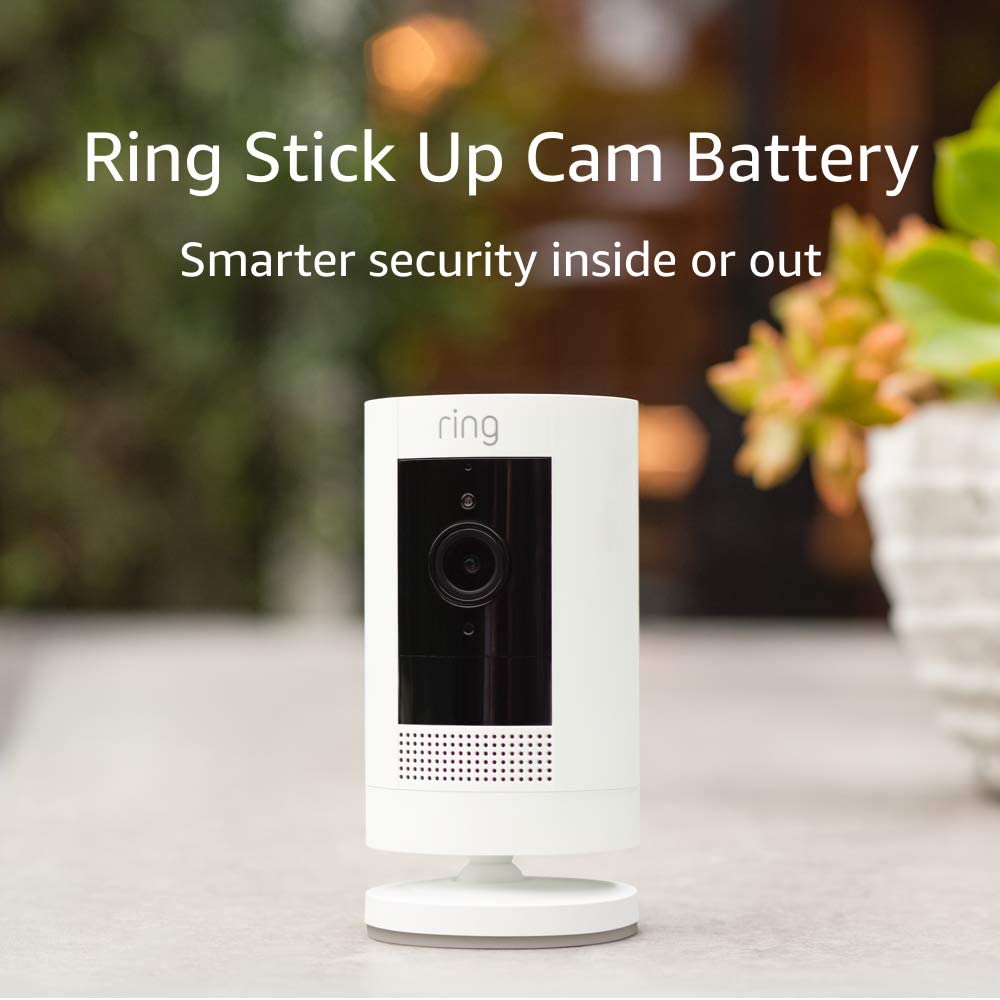 Ring Stick Up Cam: HD Security, Custom Privacy, Alexa Compatible - White
