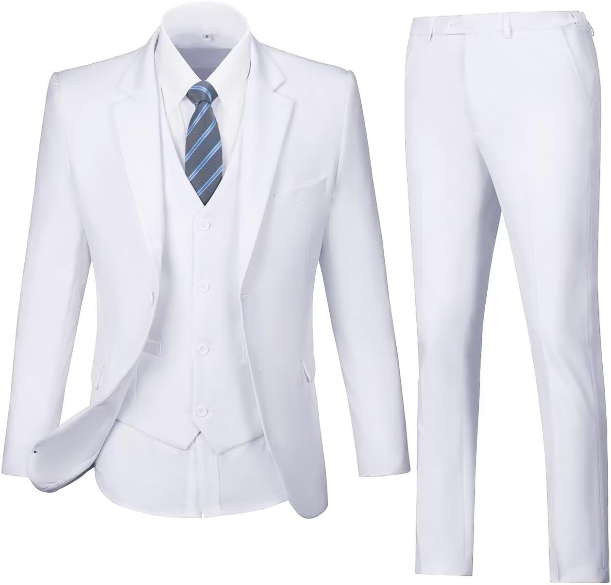 Mens Suit Solid Two Button Slim Fit 3 Piece Set for Weddings