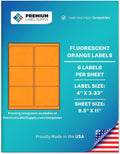 Neon Orange Fluorescent Labels 4 in x 3.33 in - High Visibility Pack