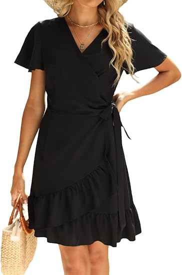 Naggoo Women's Summer Wrap V Neck Polka Dot Mini Dress Review