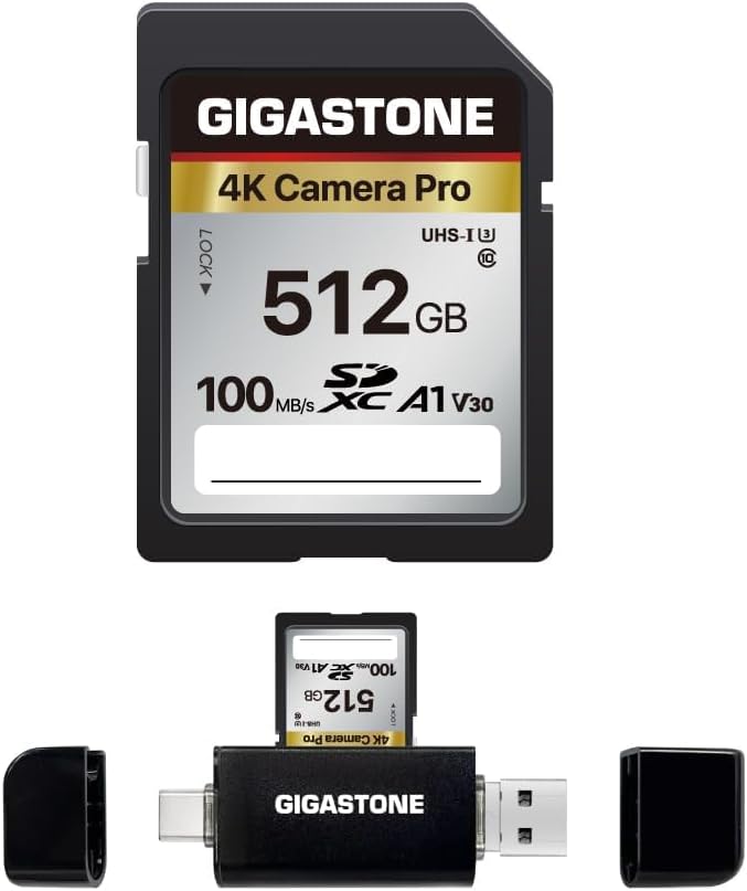 GIGASTONE 512GB SD Card with USB Type C Reader for 4K Cameras