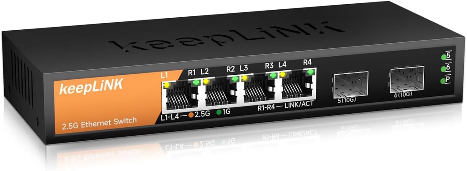 6-Port 2.5G Network Switch with 10G SFP Slots for Fast Connectivity