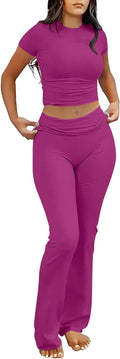 ANRABESS Lounge Sets for Women 2 Piece Foldover Yoga Flare Leggings as