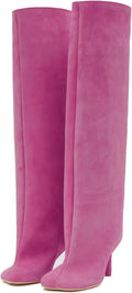 Women's Knee High Nude Suede Wide Calf Stiletto Boots - Dress Tall