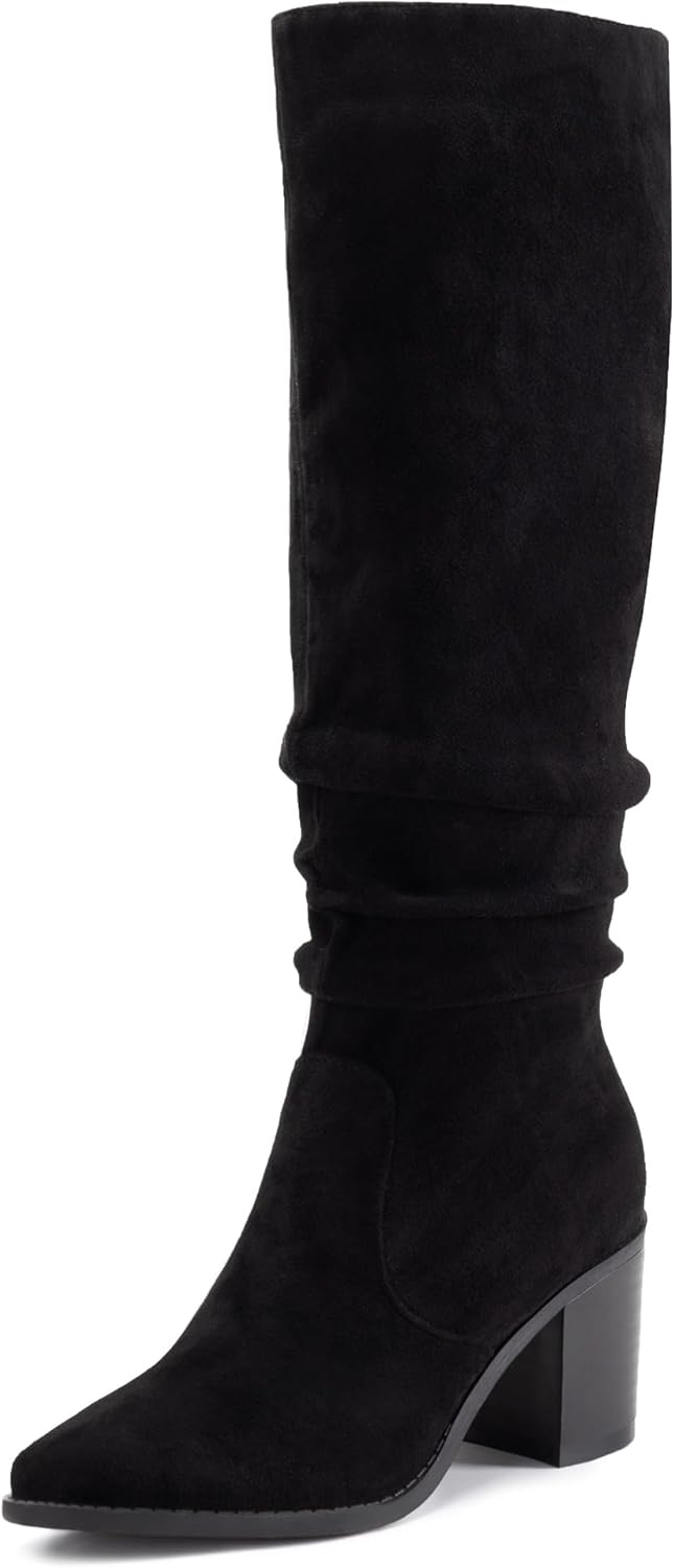 Athlefit Womens Knee High Chunky Heel Boots for Stylish Look