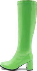 Green Women's Gogo Boots Knee High Block Heel Square Toe 60s Disco