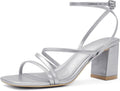 LACUONE Strappy Heels for women Block Heels Square Toe Chunky Pump 2