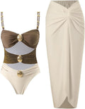 Women's One Piece Swimsuit with Cover Up Set - Retro Wrap Skirt