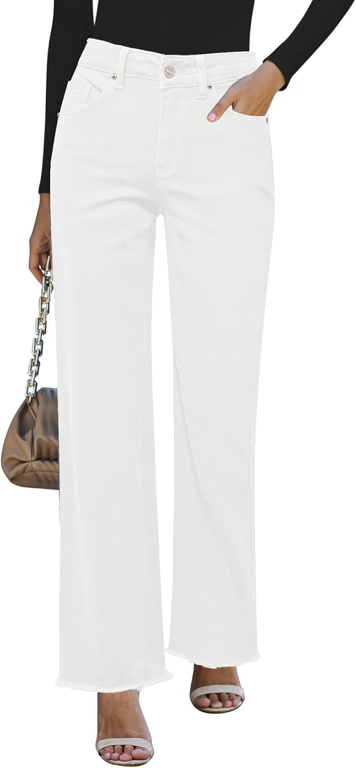 GRAPENT High Waisted Straight Leg Jeans for Women with Frayed Hem