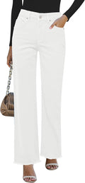 Straight Leg High Waisted Jeans for Women - Casual Stretchy Raw Hem