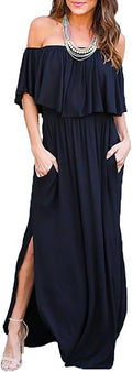 LILBETTER Womens Off The Shoulder Ruffle Party Maxi Dress (Style PWB3)