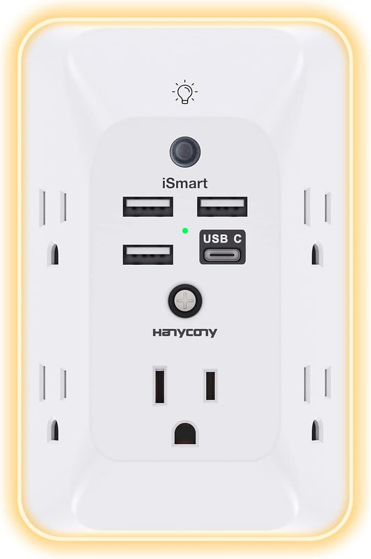 HANYCONY Outlet Extender with Night Light - Expand & Charge Safely!