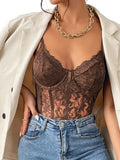 COZYEASE Women's Lace Bustier Cami Bodysuit - Slim Sheer Corset Top
