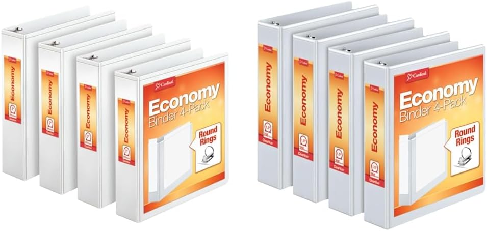 Cardinal Economy 2 Inch and 1.5 Inch White Binders, 8 Pack