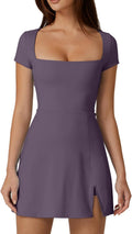 Elegant QINSEN women's square neck dress with integrated shorts