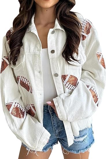 SeekMe Women's Cropped Corduroy Jacket with Sequin Patches