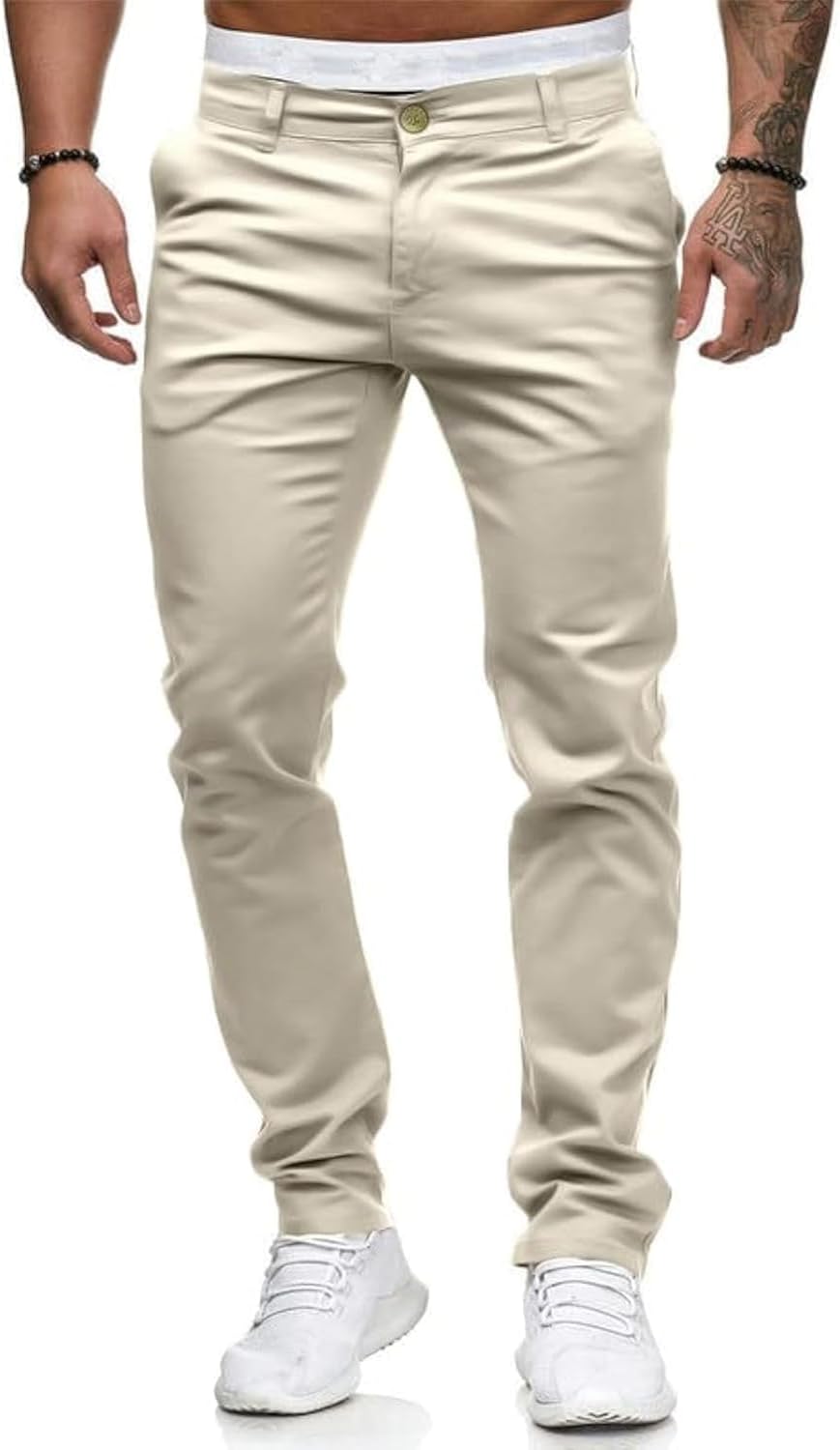 Mens Chinos Slim Fit Stretch Flat-Front Skinny Dress Pants