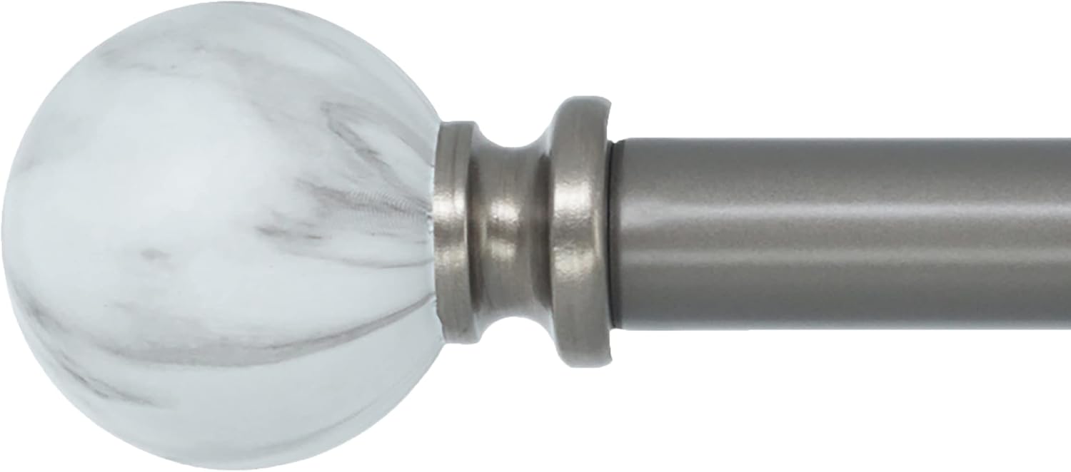 MERIVILLE Adjustable Curtain Rod, Elegant White Marble Ball Finial, 28-48 Width, Gunmetal