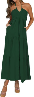 Women's Casual Halter Tiered Vacation Maxi Dress - Comfortable