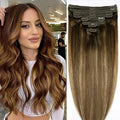 Straight Clip In Hair Extensions Balayage Chocolate to Caramel Blonde