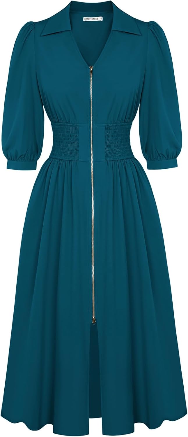 GRACE KARIN Women Fall Midi Dress with Elegant Design and Pockets