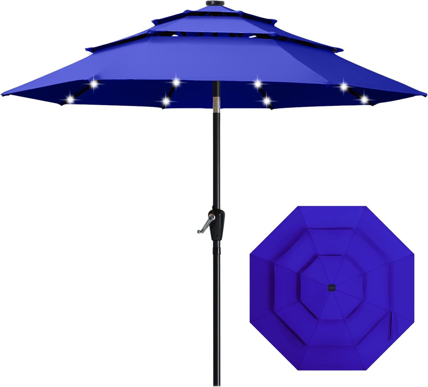 3-Tiers 9FT Solar Patio Umbrella with LED Lights for Outdoor Use