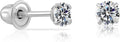 14k White Gold Solitaire 3mm CZ Stud Earrings - Secure Screw-backs
