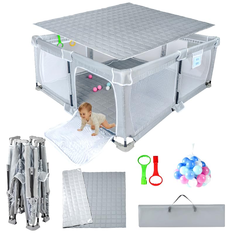Foldable Baby Playpen 59in x 71in for Safe Play Areas