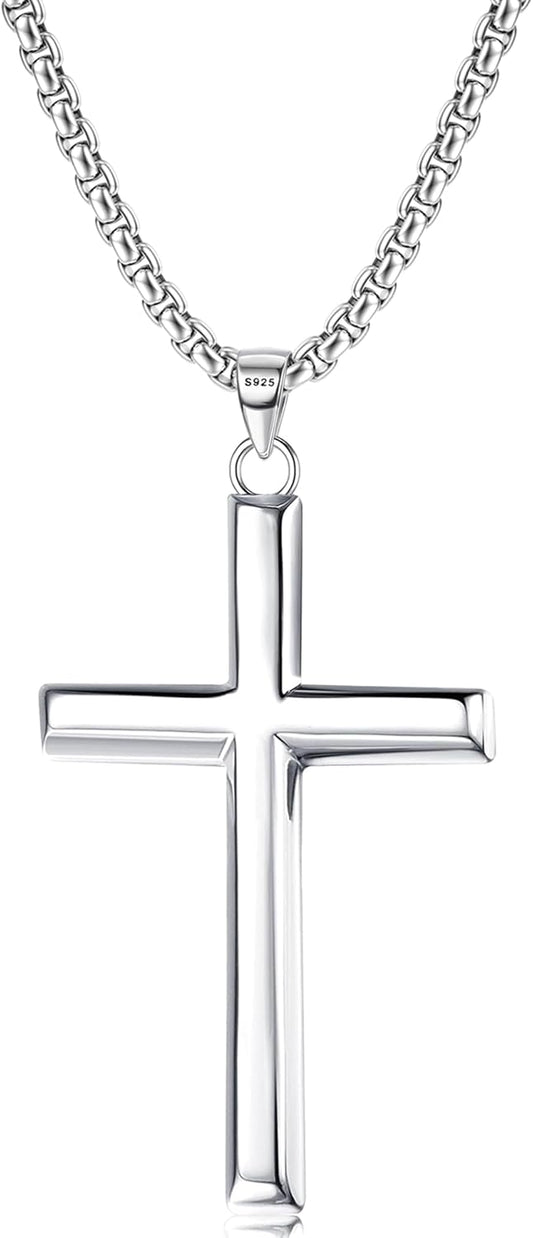 Solid 925 Sterling Silver Cross Necklace for Men and Women
