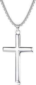 Solid 925 Sterling Silver Cross Necklace 18k White Gold Plated