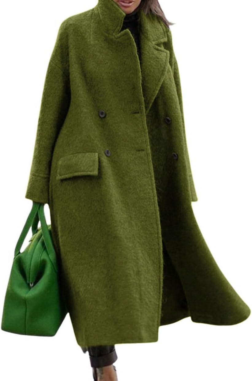 Elegant Oversized Long Winter Wool Blend Trench Coat for Women