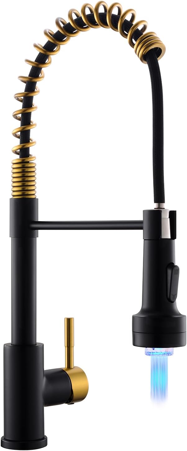 GIMILI Black and Gold Kitchen Faucet with Pull Down Sprayer