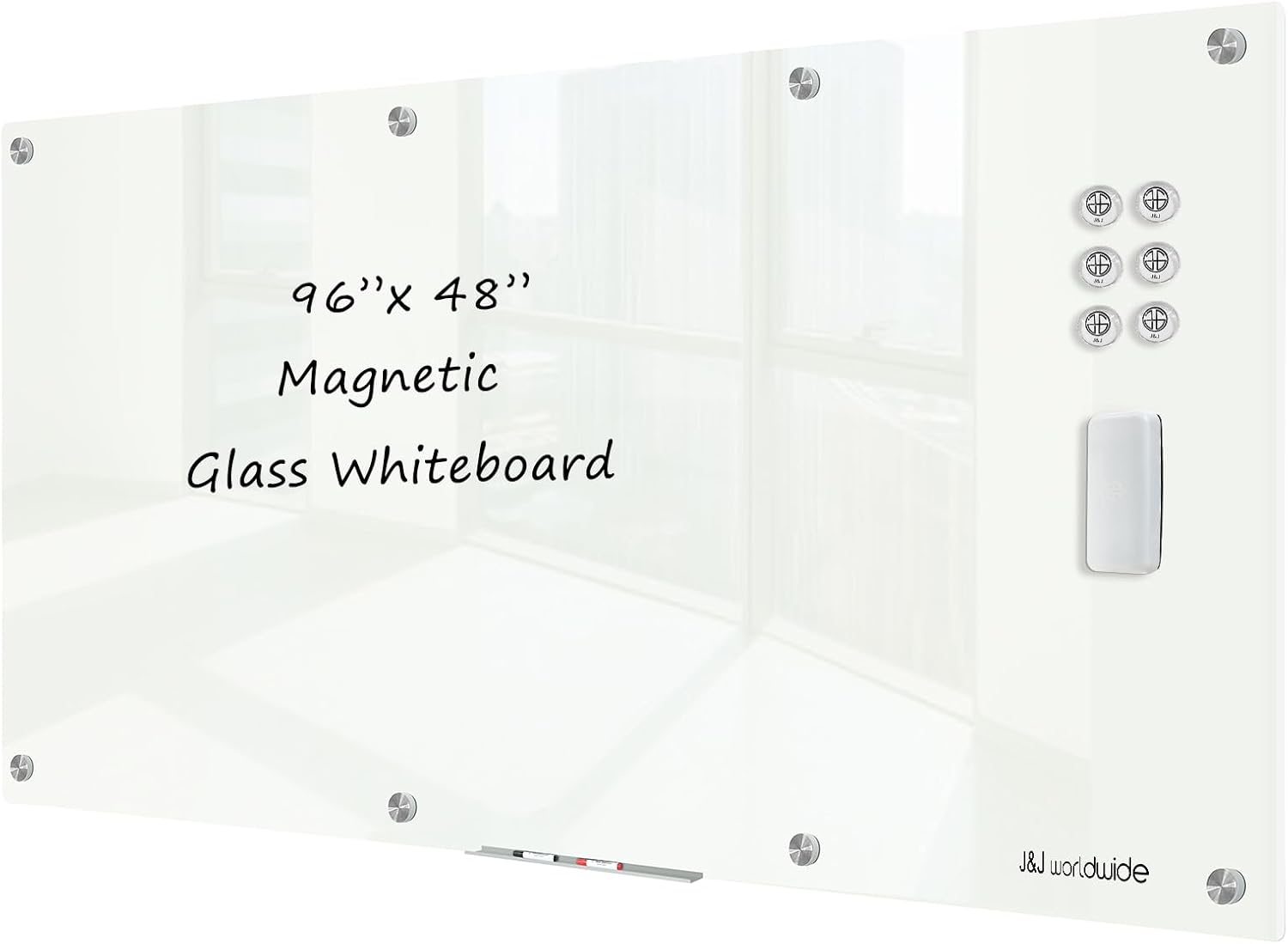 Magnetic Glass Whiteboard 8ft x 4ft for Office and Home Use