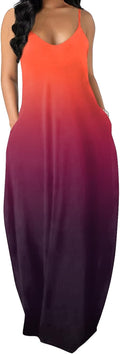 Women's Maxi Dress Spaghetti Strap with Pockets - Comfortable Summer