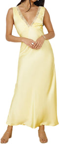 Elegant Summer Satin Lace V Neck Backless Maxi Dress for Women