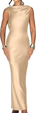 Memoriesea Elegant Sleeveless High Neck Tie Maxi Dress