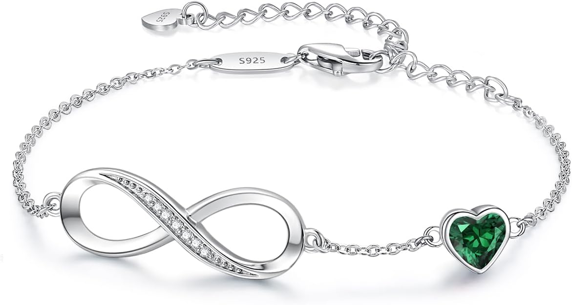 CDE Infinity Heart Birthstone Charm Link Bracelet for Women