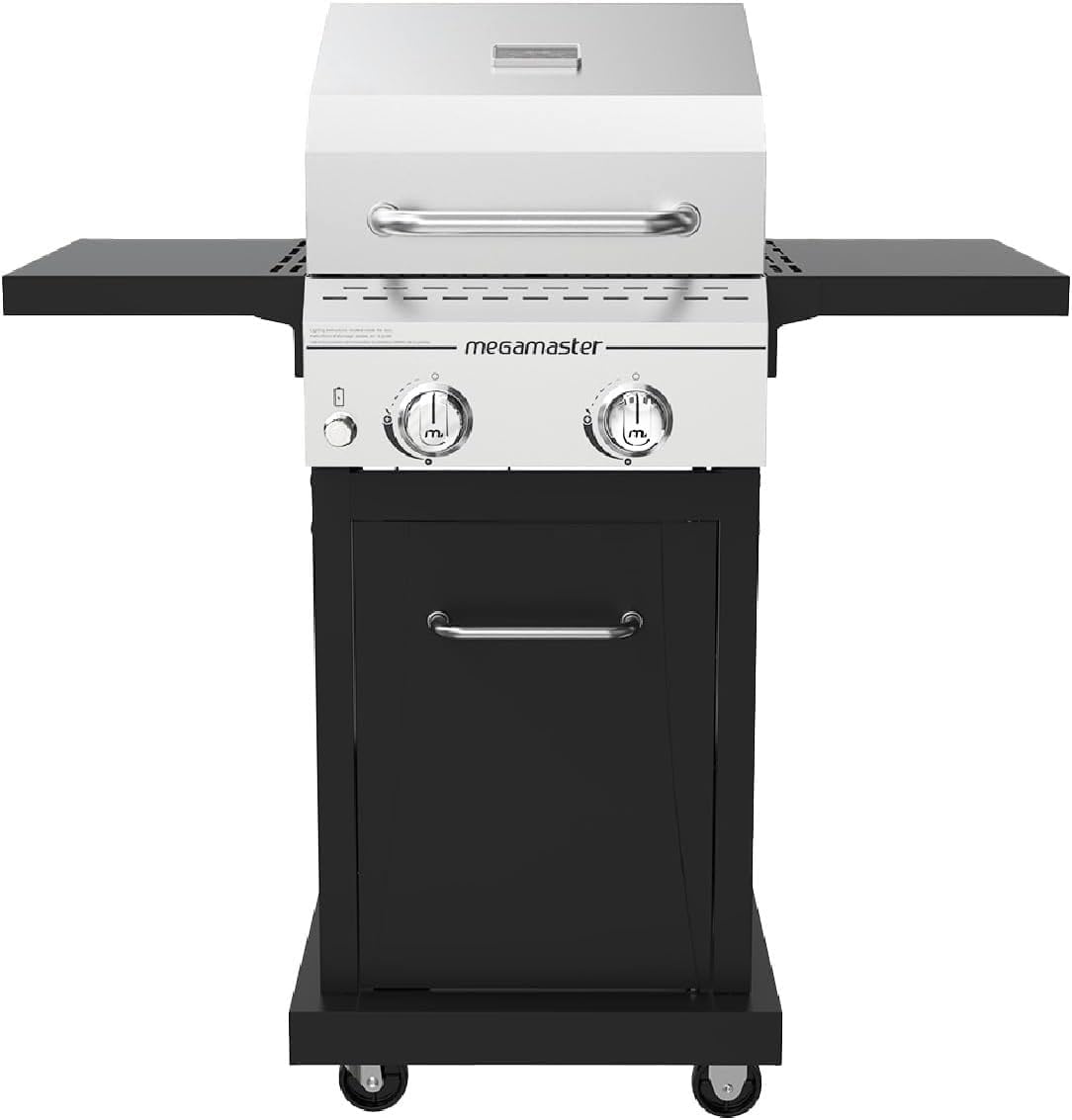 Megamaster Deluxe 2-Burner Gas Grill with Foldable Side Tables