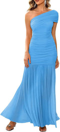 LAGSHIAN Women's Elegant One Shoulder Sleeveless Ruched