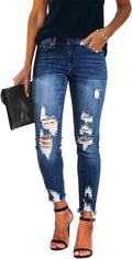KUNMI Women's Ripped Skinny Jeans Distressed Stretchy Denim Pants Fly